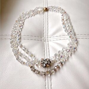 Vintage 50’s Crystal Aurora Borealis Triple Strand Necklace made in Austria